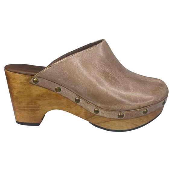 Cordani Women’s Zorba Tan Distressed Leather Wooden Clog Size 37 US 6.5 - Picture 1 of 12